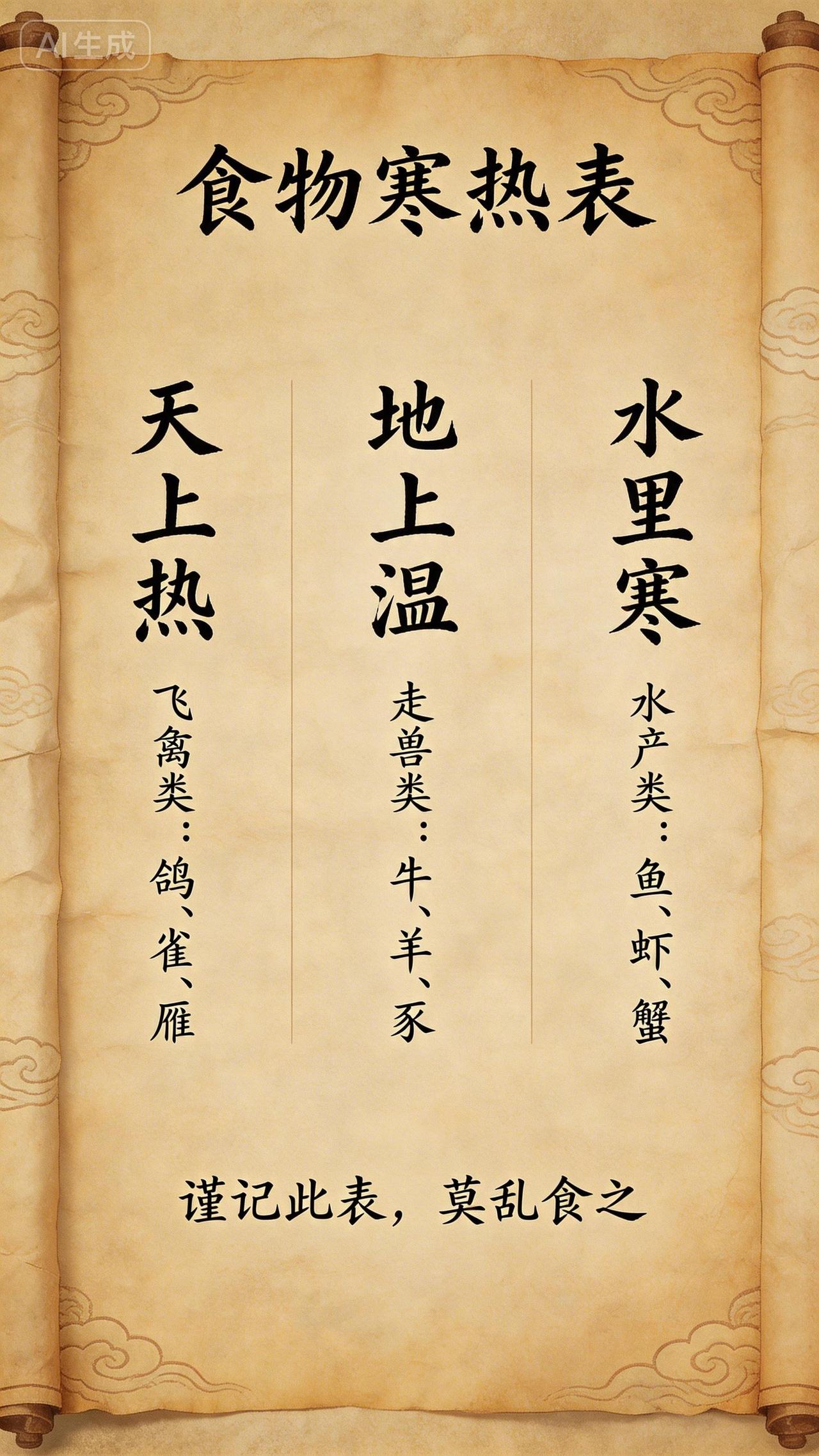 别再乱吃了！一张“食物寒热表”送给你：天上热、地上温、水里寒，记住这句再也不会错