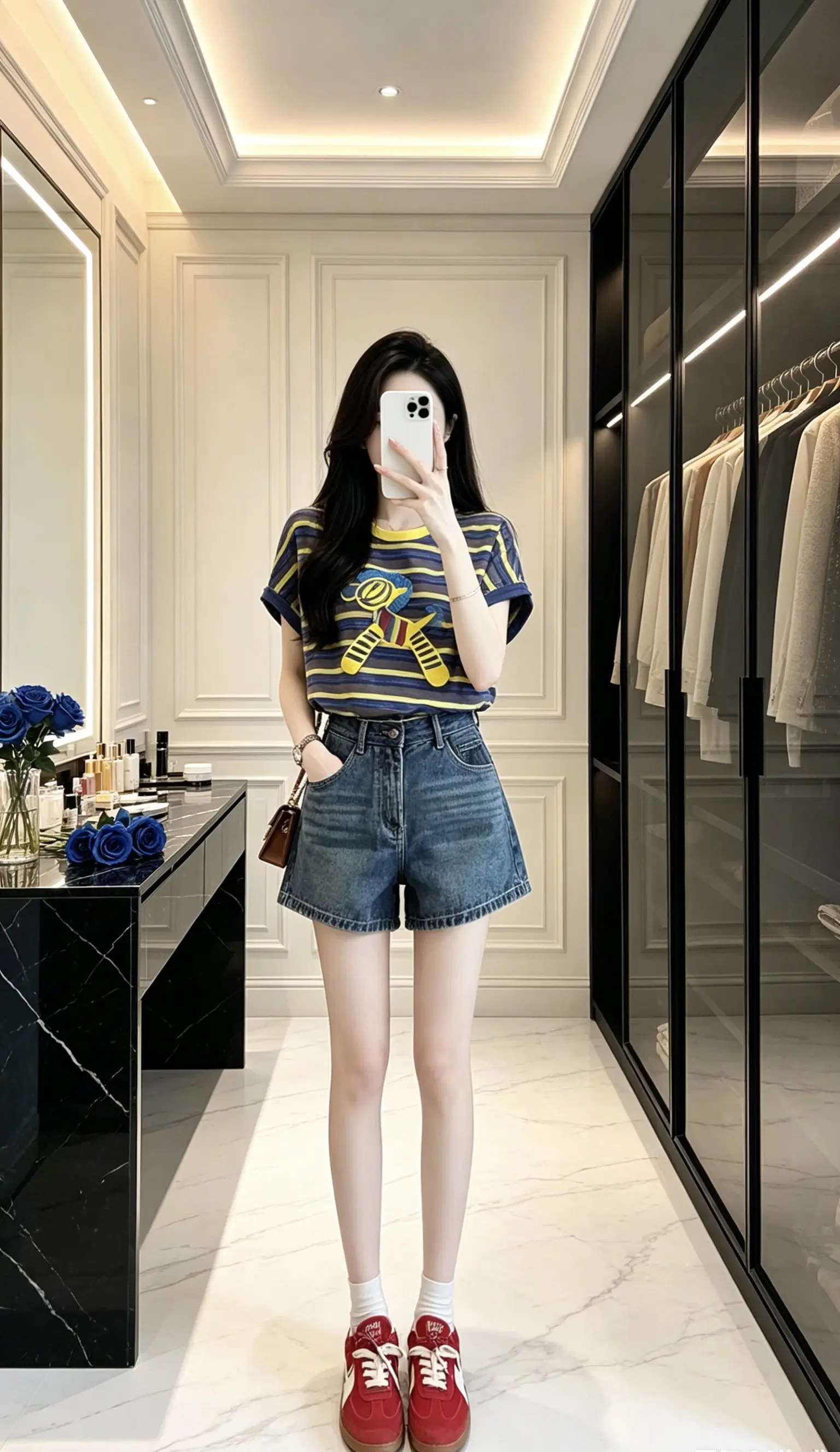 一眼心动的夏季穿搭 如何将夏日短袖穿出辣妹风 显高显瘦牛仔短裤 夏日舒...