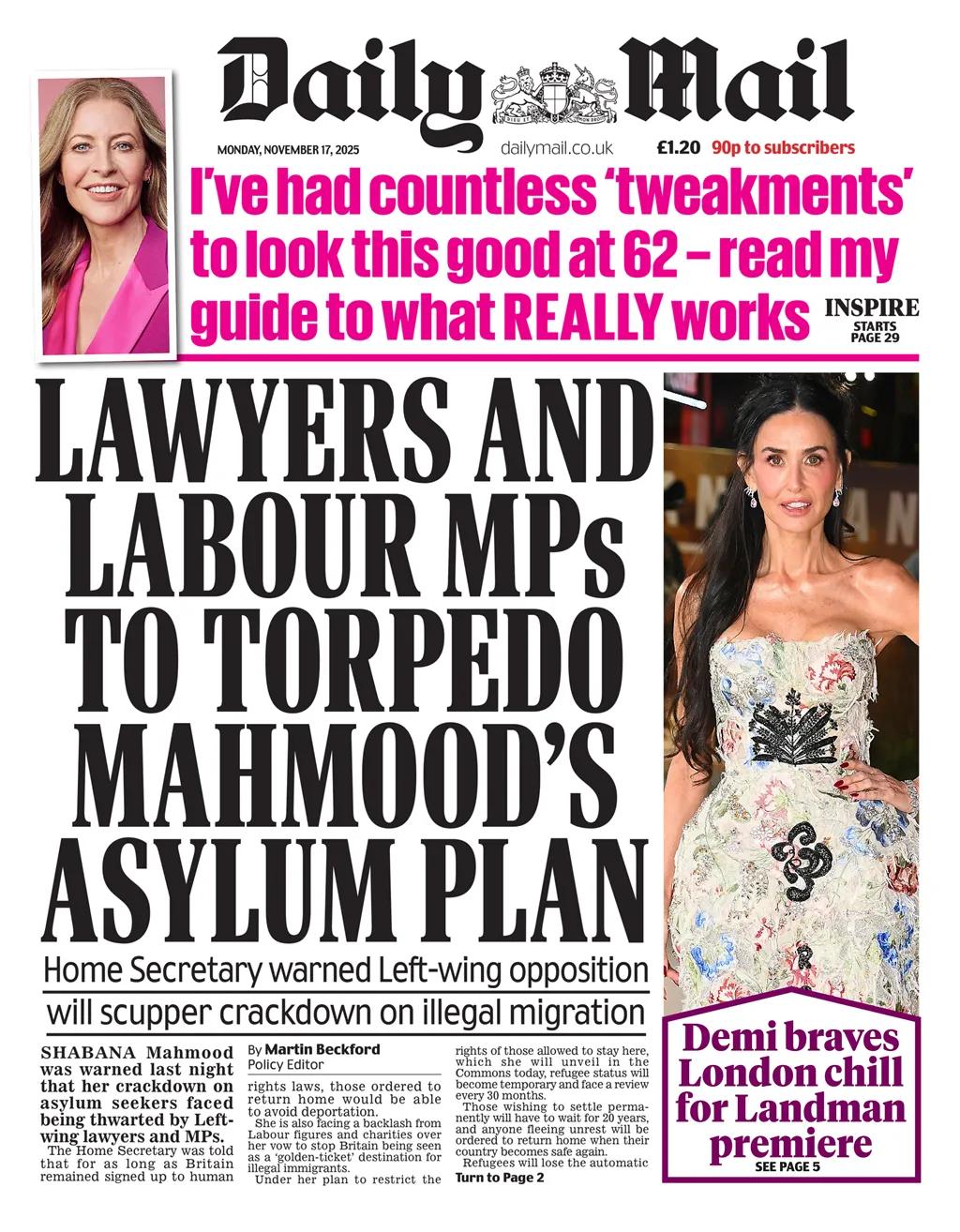 《每日邮报》报道称，英国内政大臣已被警告，她的计划将面临来自“左翼律师”、议员和