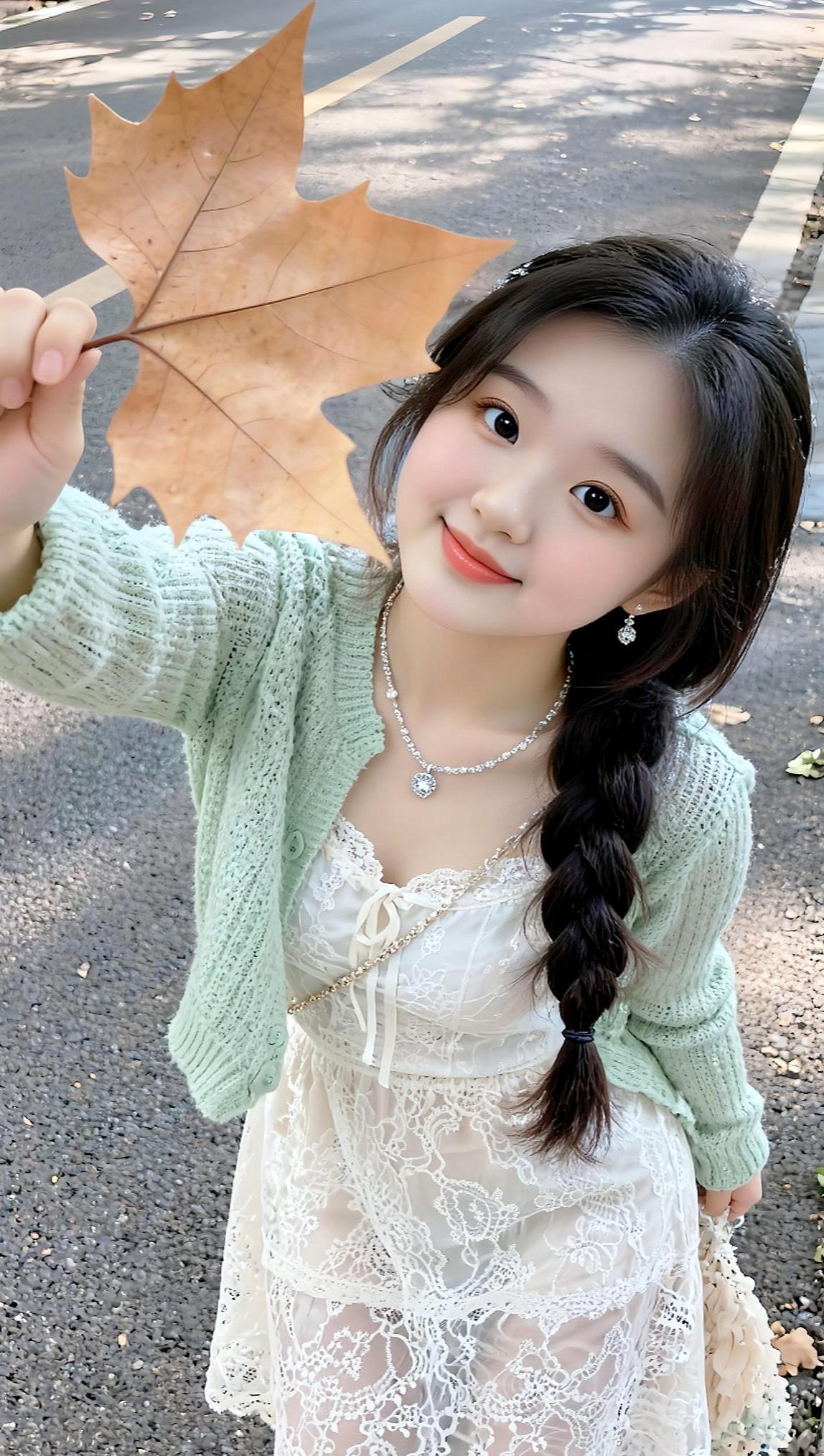 你和我都懂微笑女孩小姐姐一片黄叶