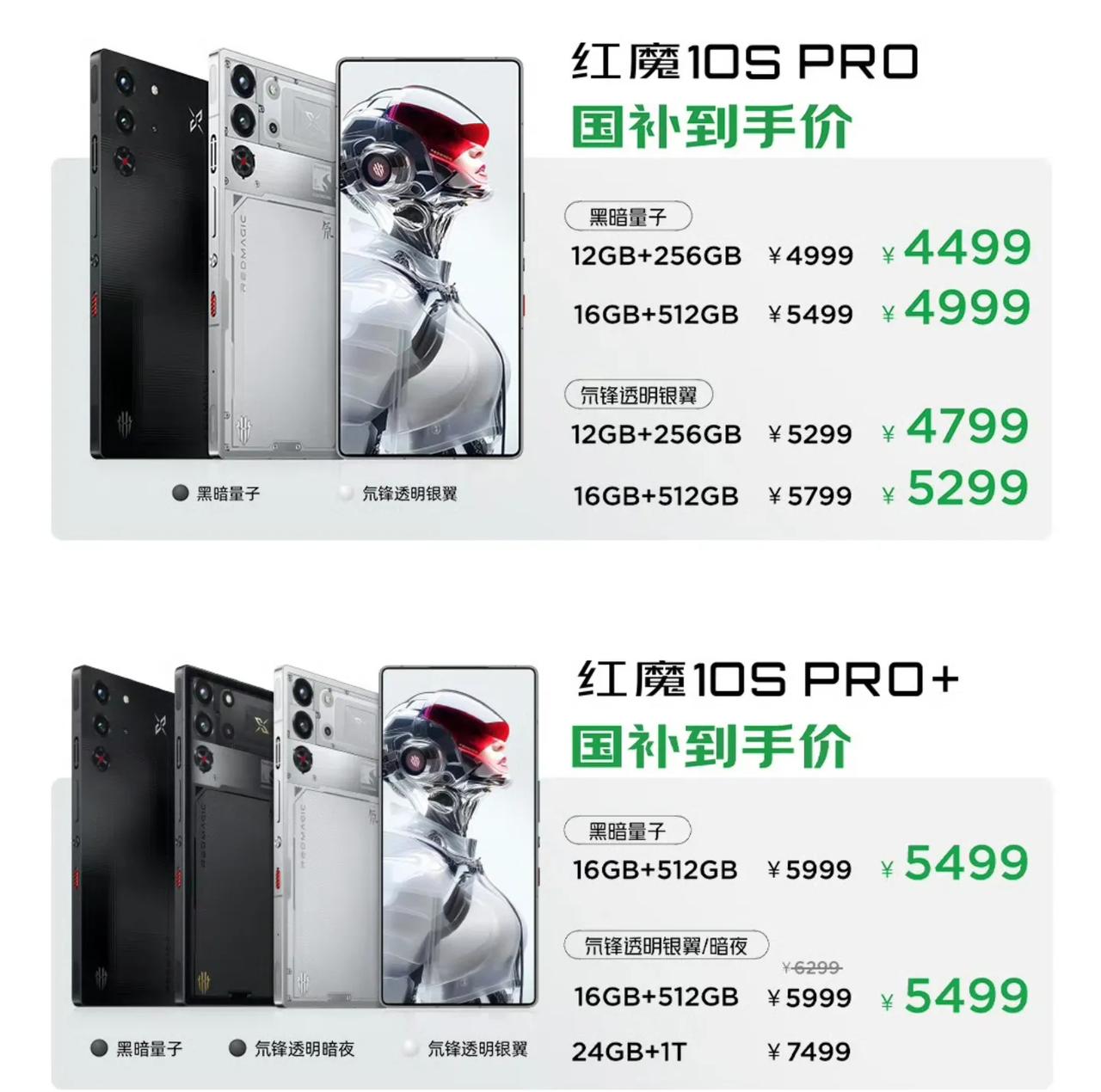 4999元起，红魔10SPro系列发布红魔10SPro价格如下：12+
