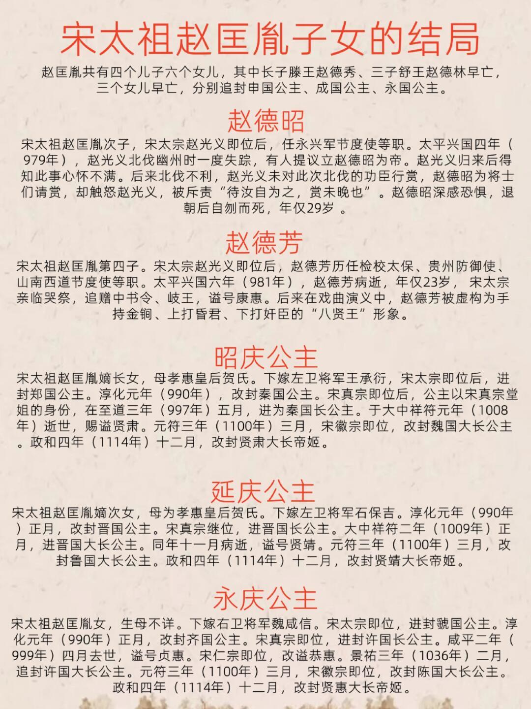 宋太祖赵匡胤儿女们的结局。