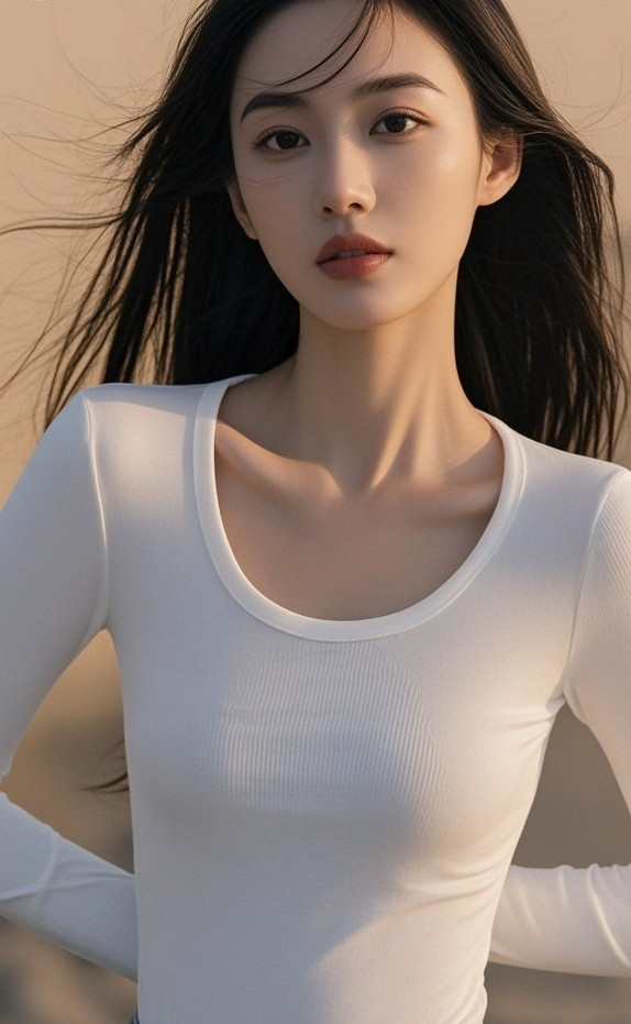 温柔美女轻撩发丝，风情万种入画来