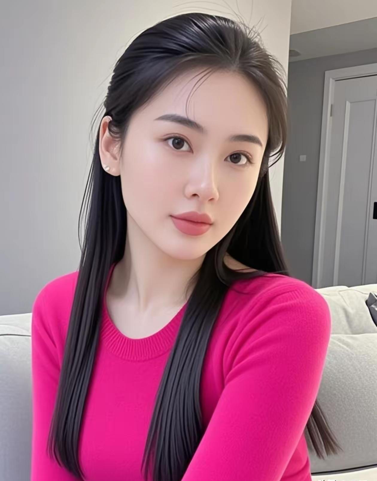 甜美少女心，粉色毛衣搭配自然妆容，元气满满的一天！