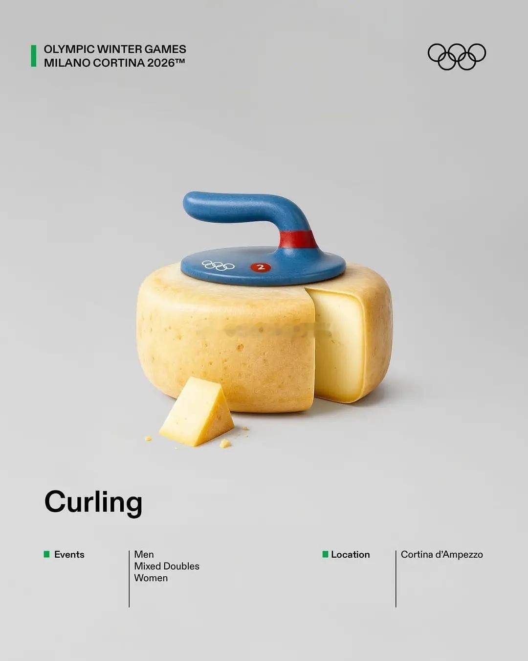 这次冬奥会的运动项目海报太可爱了，完美结合了运动和意大利美食元素，看馋了！