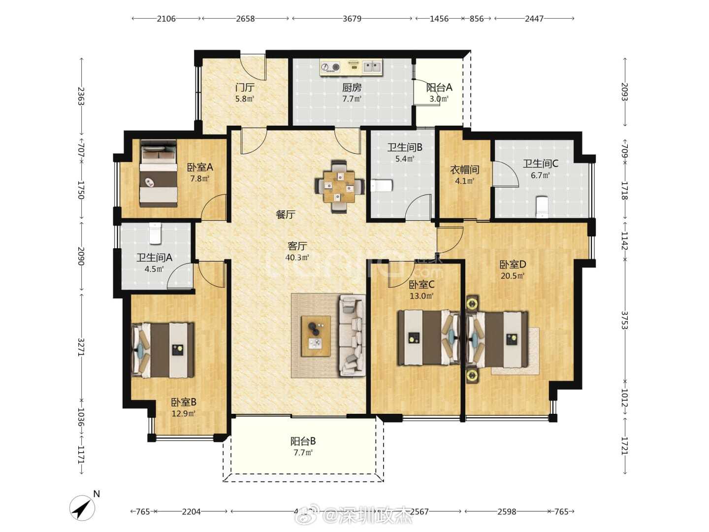华润城起飞，润府二期今日法拍195平2342万成交，单价12万。这套房超高层看城