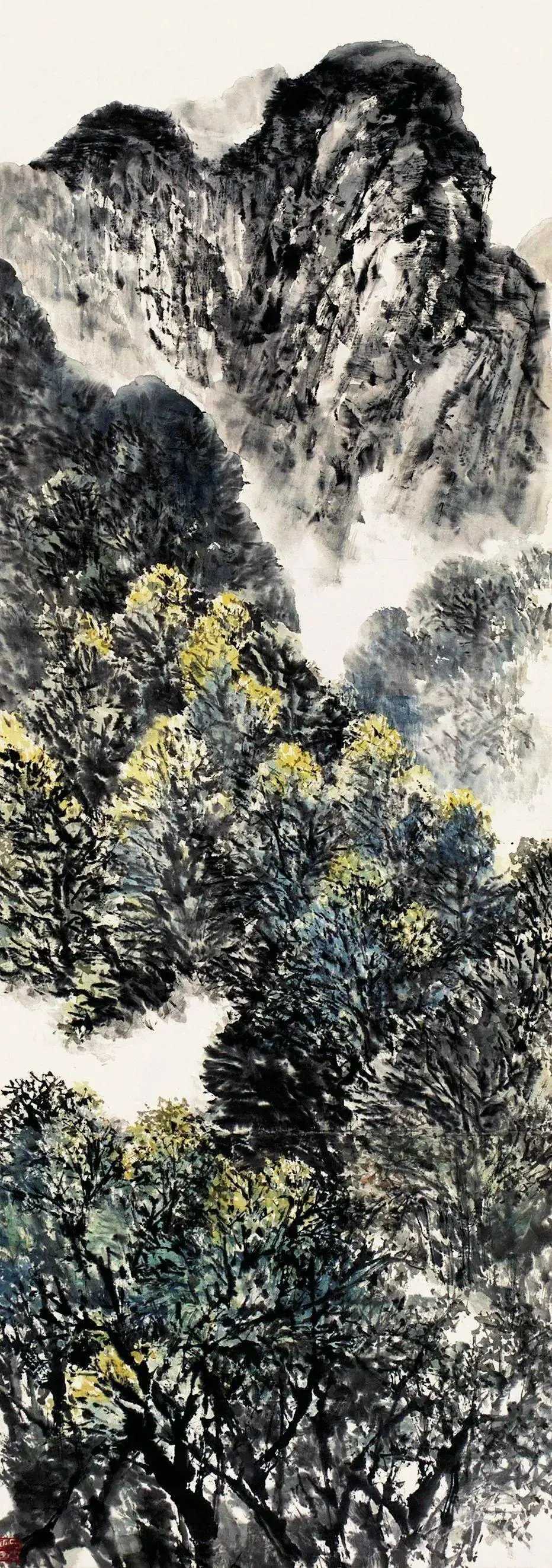 石鲁《春满秦岭》纸本设色200cm×70cm1962年。这就是中国风遇见艺