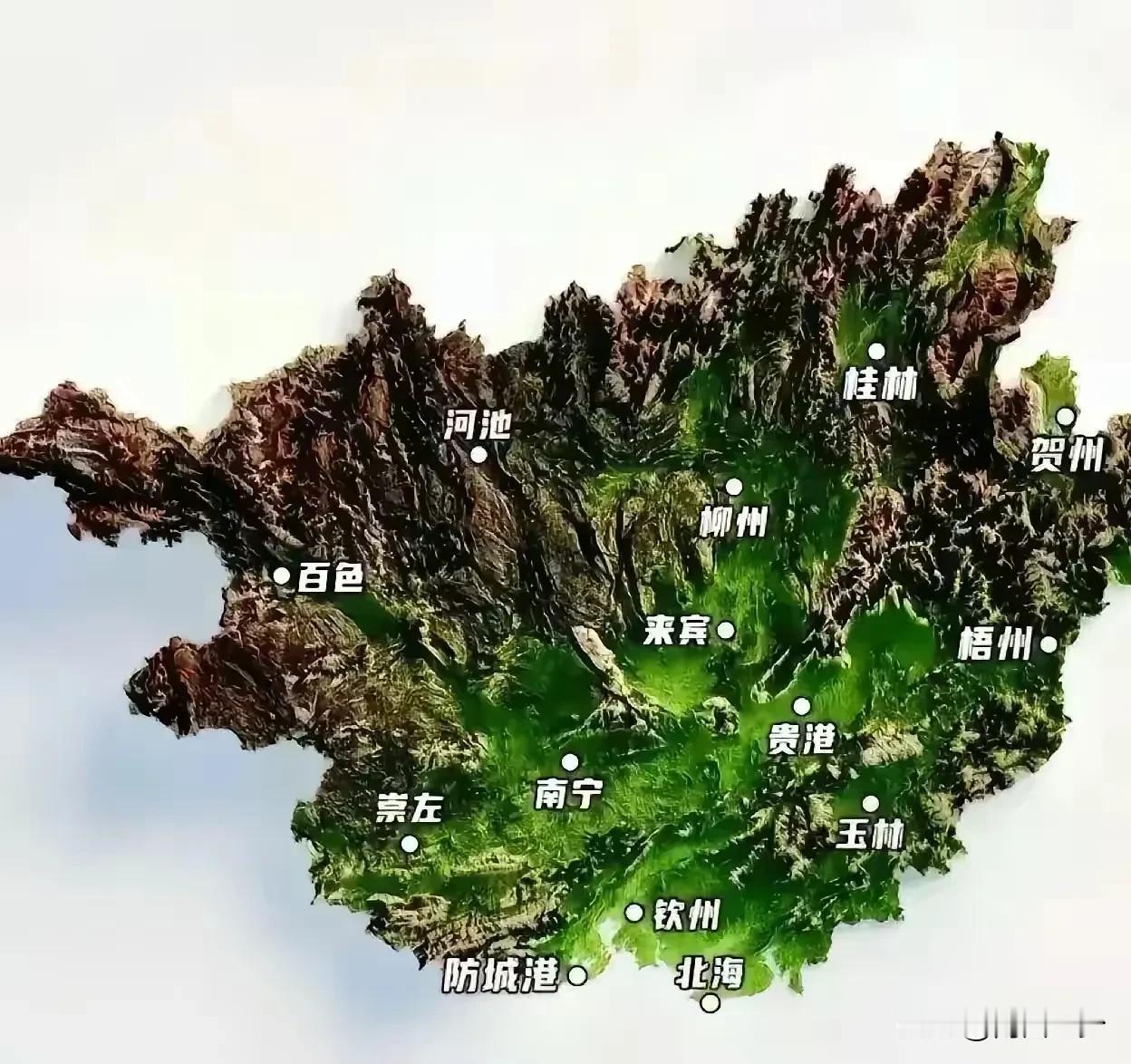 看看广西的地形图，为什么六万大山在玉林，十万大山在防城港，百色、河池、贺州这些不