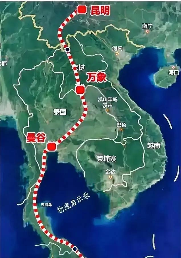 中泰铁路建成后，泛亚铁路中线就能提前开通，能让东南亚经济受益。中国到老挝、泰国，