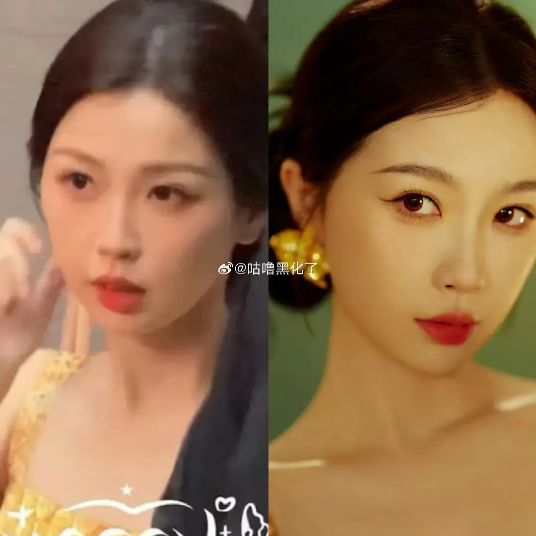 虞书欣红毯精修和生图的对比很难评，法令纹越来越深了