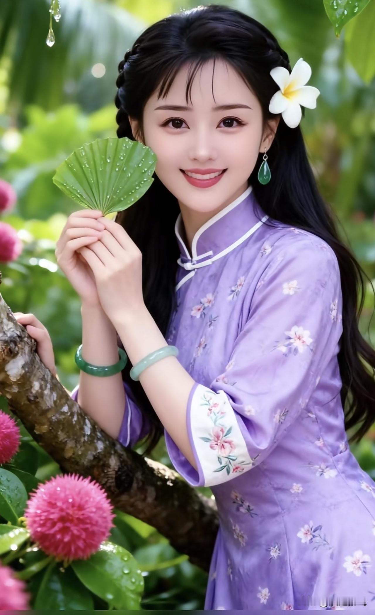 温柔古典，绿意盎然，古风美人与自然相映成趣。自然清雅感古风诗意风景古风温柔写