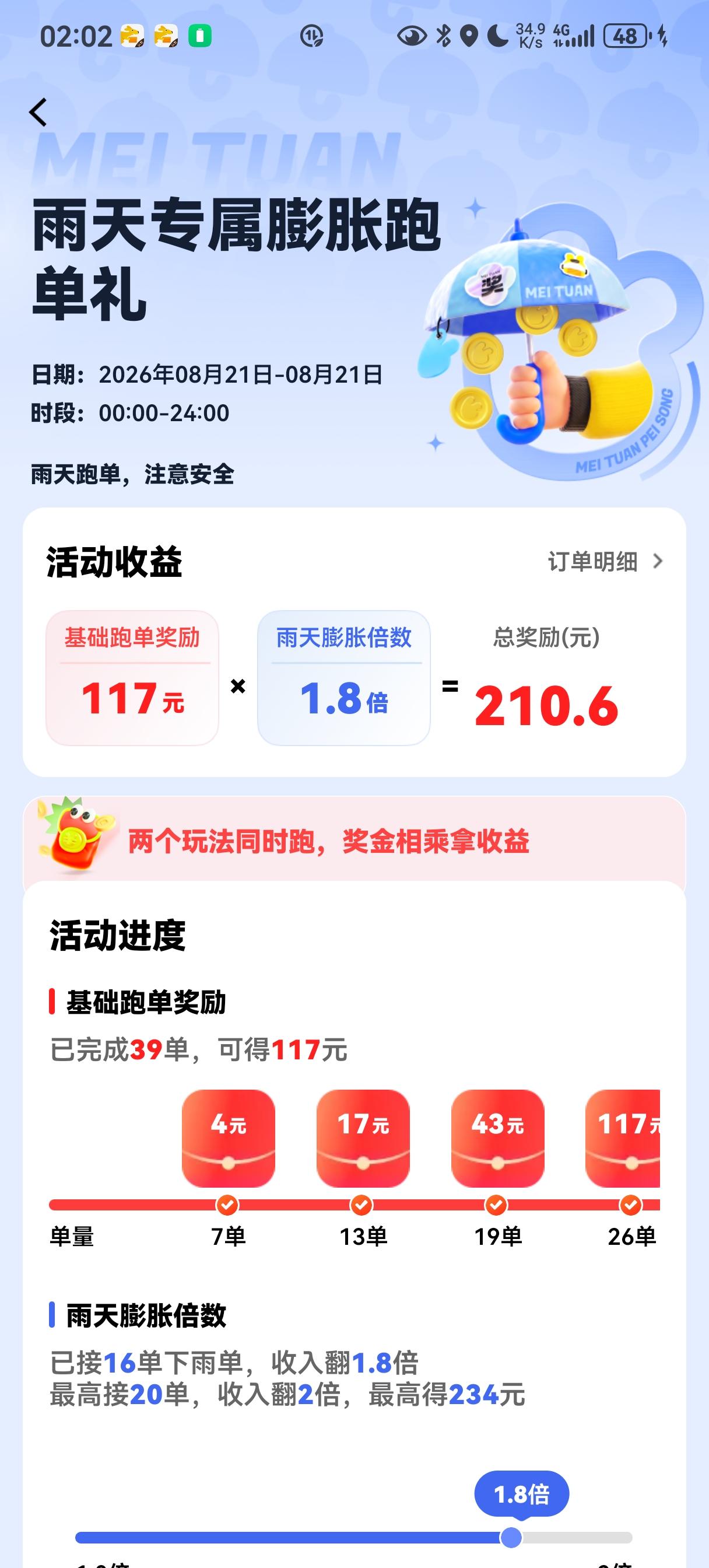 半个多月没有跑小美了，昨天小美给了一个跑单大活动，我现在跑外卖纯众包，不加入任何