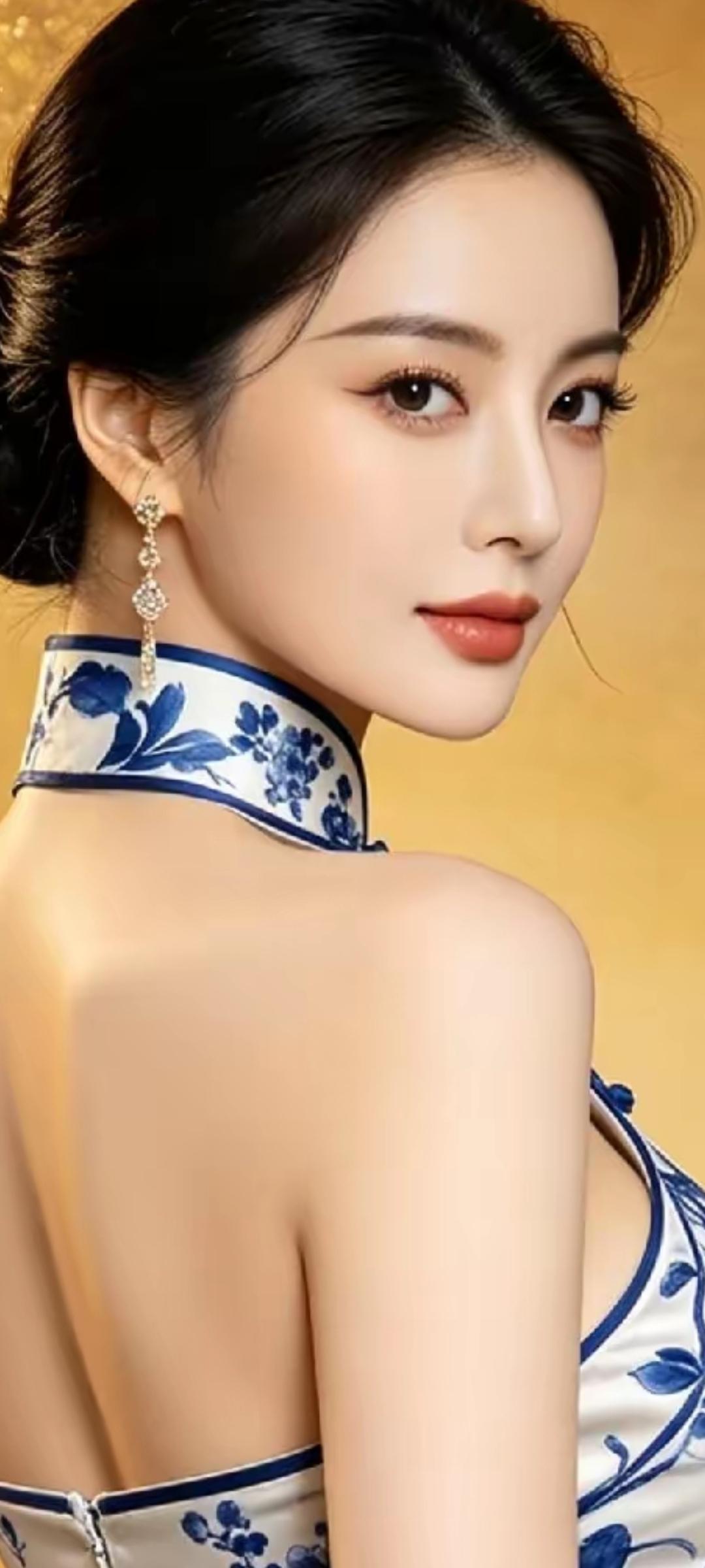优雅蓝花旗袍，尽显东方女性魅力！
