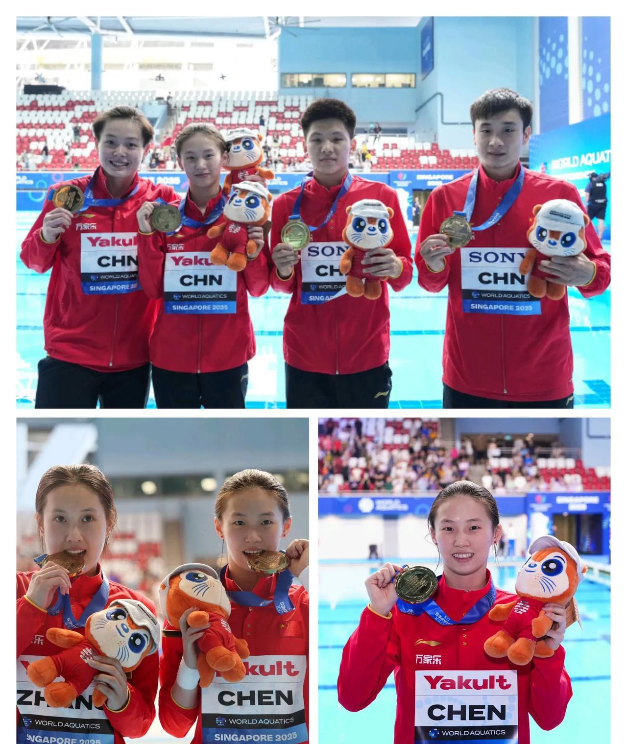 中国跳水队世锦赛奖牌第一，共收获9金3银4铜。陈芋汐一人获三金，女子十米台一金