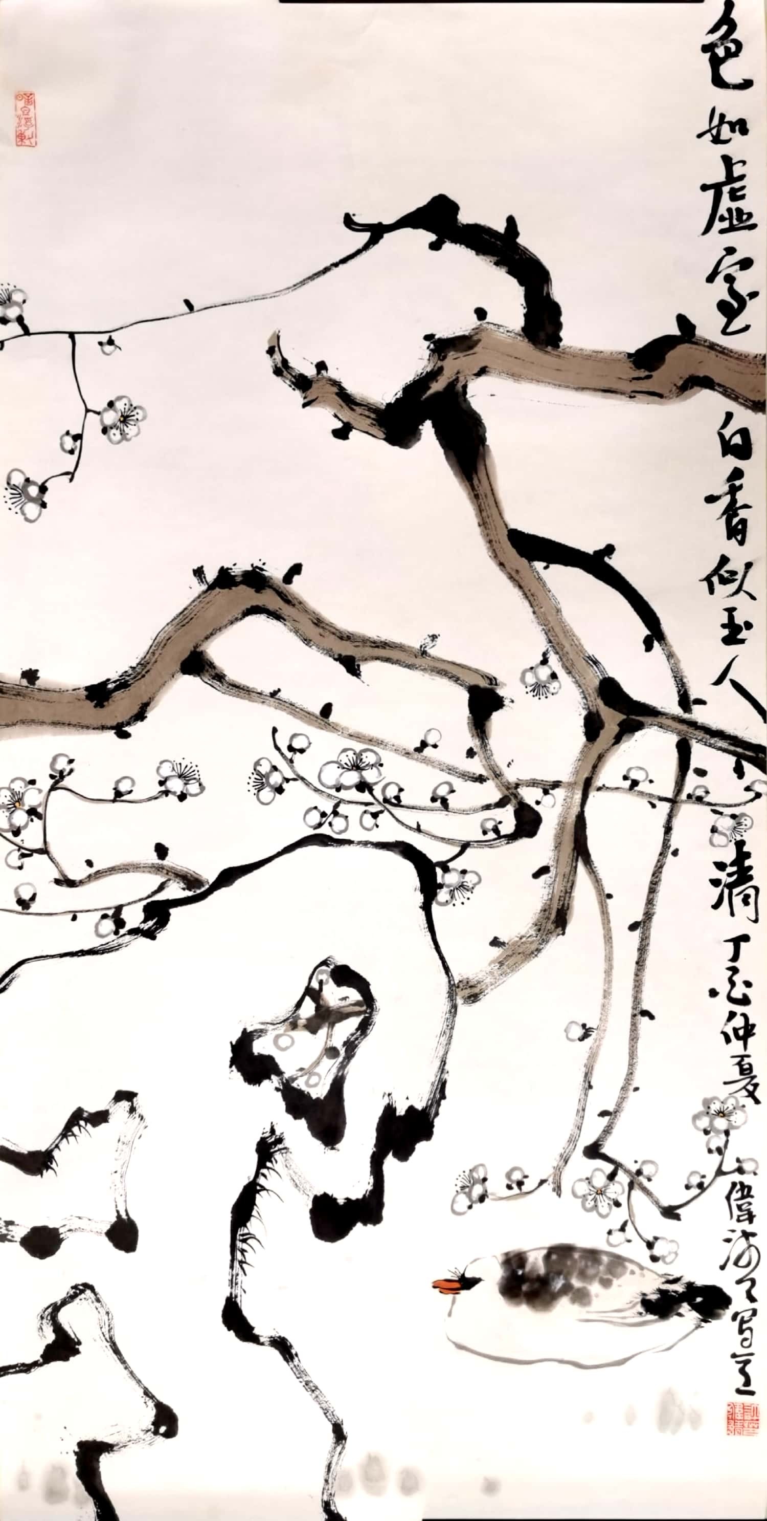 《梅香似玉·禅意栖心》“香似玉人清”，是画里的禅机。梅枝疏朗，墨色淡远，似将香气