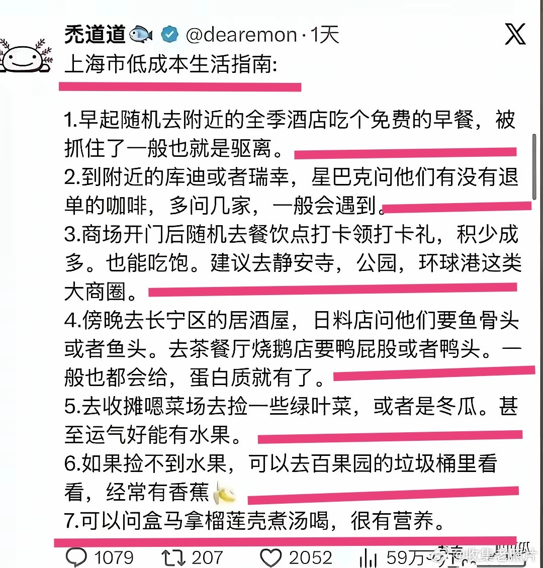网友发布：上海“零成本”生活指南。