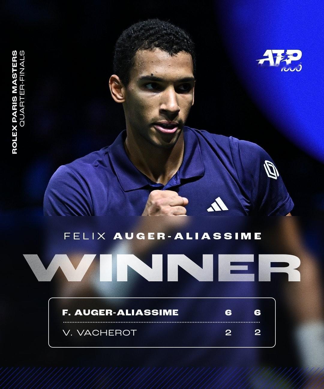 总决赛最后一席悬念仍在继续!随着阿利亚西姆6-2/6-2轻取瓦舍罗晋级巴黎大师赛