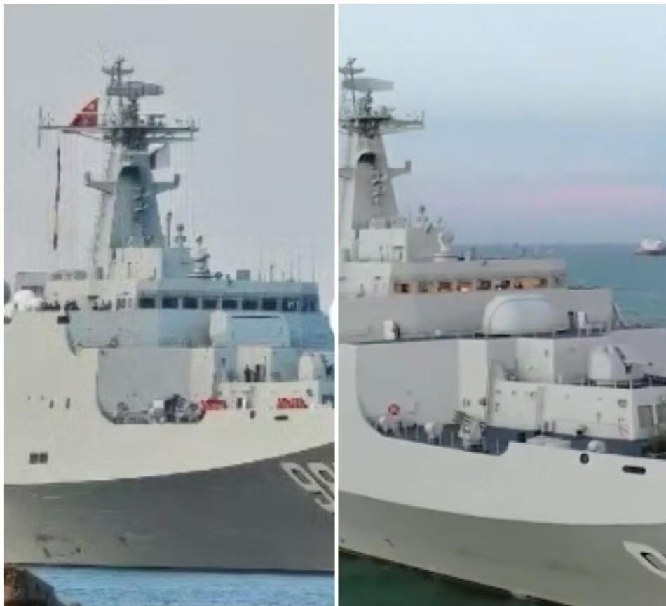 嘿嘿嘿，一日不见咱们的071两栖登陆舰，没想到这舰艏竟然长出了不明集装箱和蒙古包