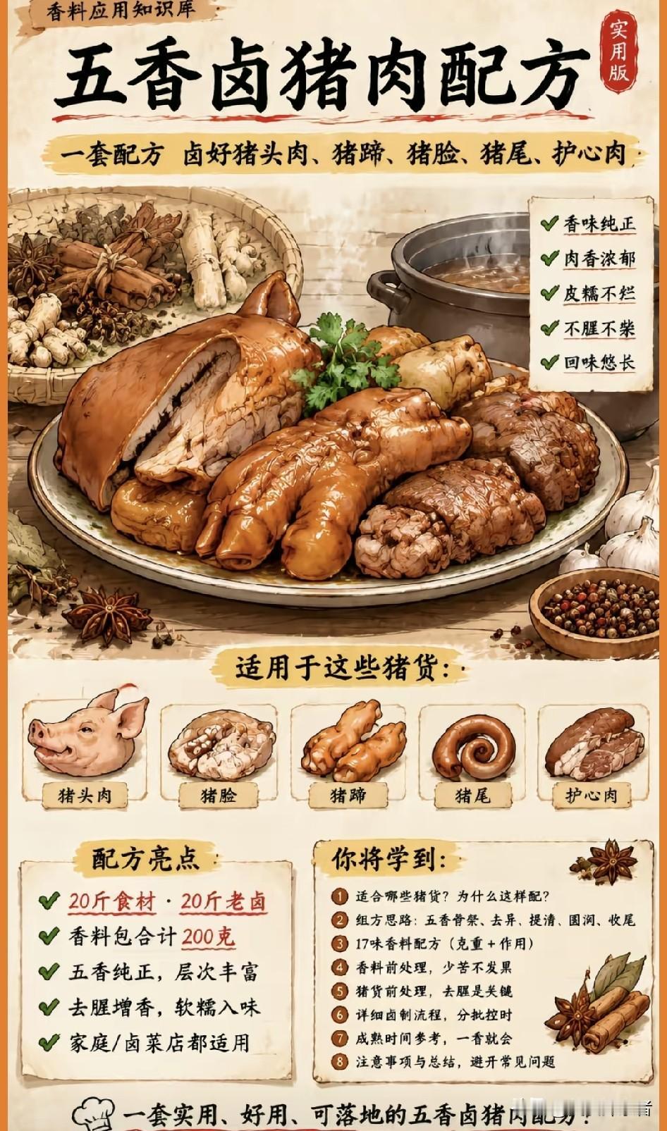 卤猪头肉要做到出锅红亮不发黑，根本不用买那些动辄几十块钱的专用护色剂，我在卤菜摊