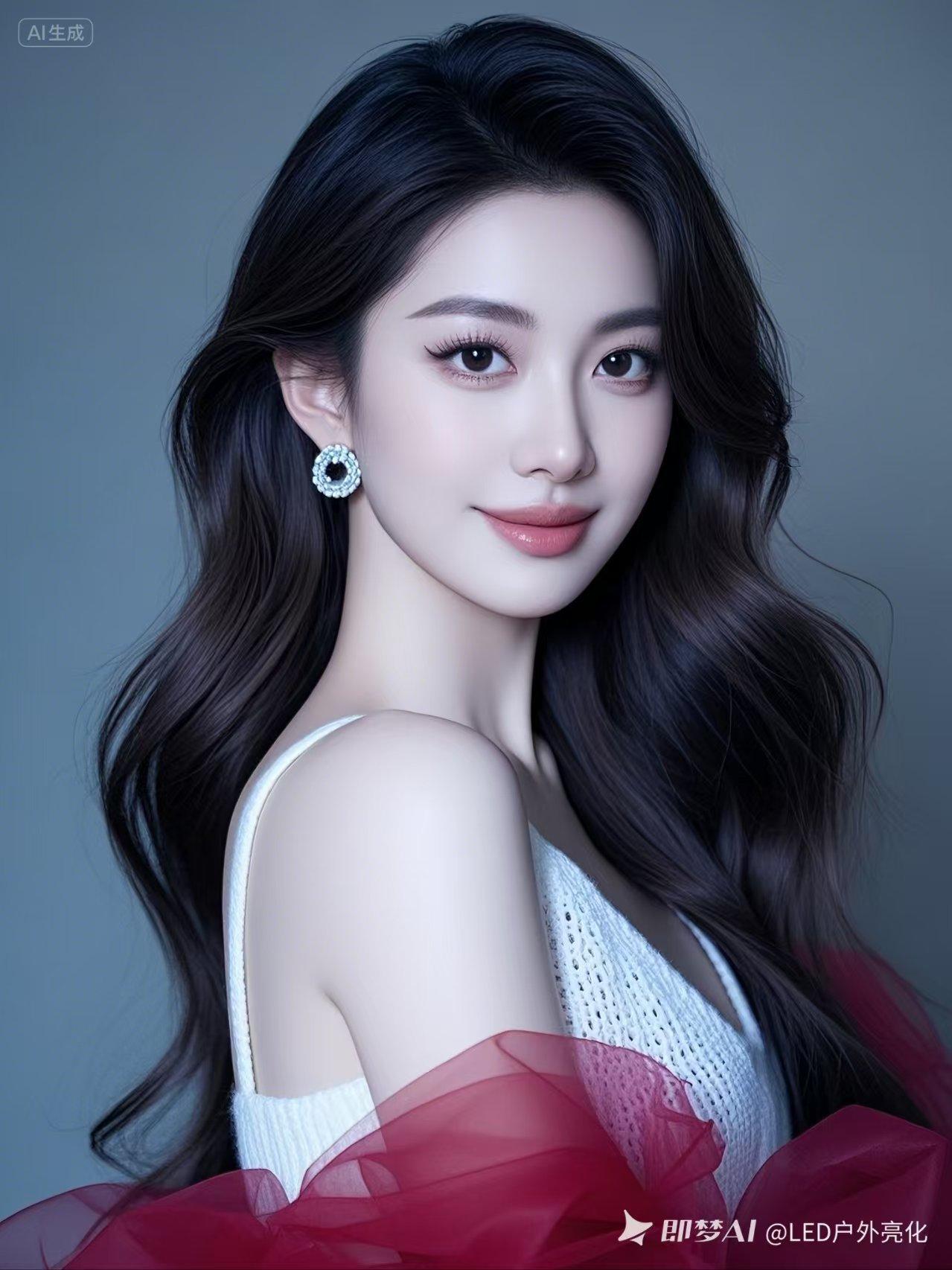 红裙白衫配珍珠耳环，温柔笑意藏不住，美女的绝美瞬间，另人心动不已！
