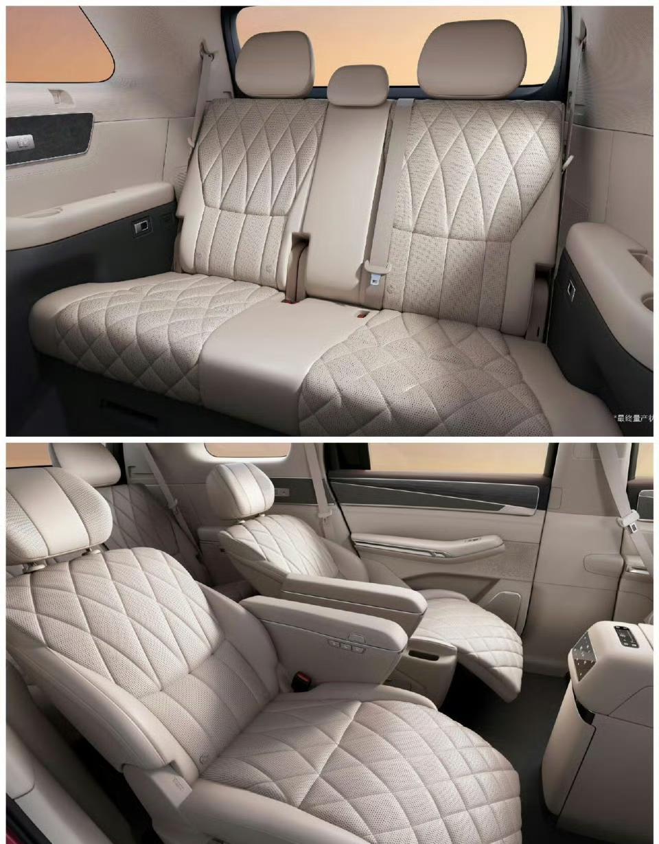 比亚迪大唐这内饰终于算是进入主流审美了！菱形格的座椅，二排的大屏幕，前排中控屏