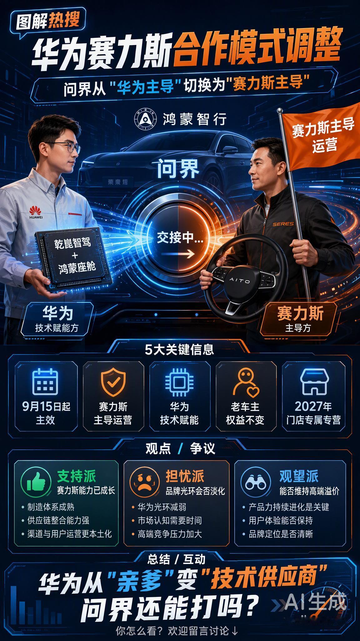 华为突然“放手”问界！余承东：赛力斯主动要主导，120万车主别慌刚炸锅了。