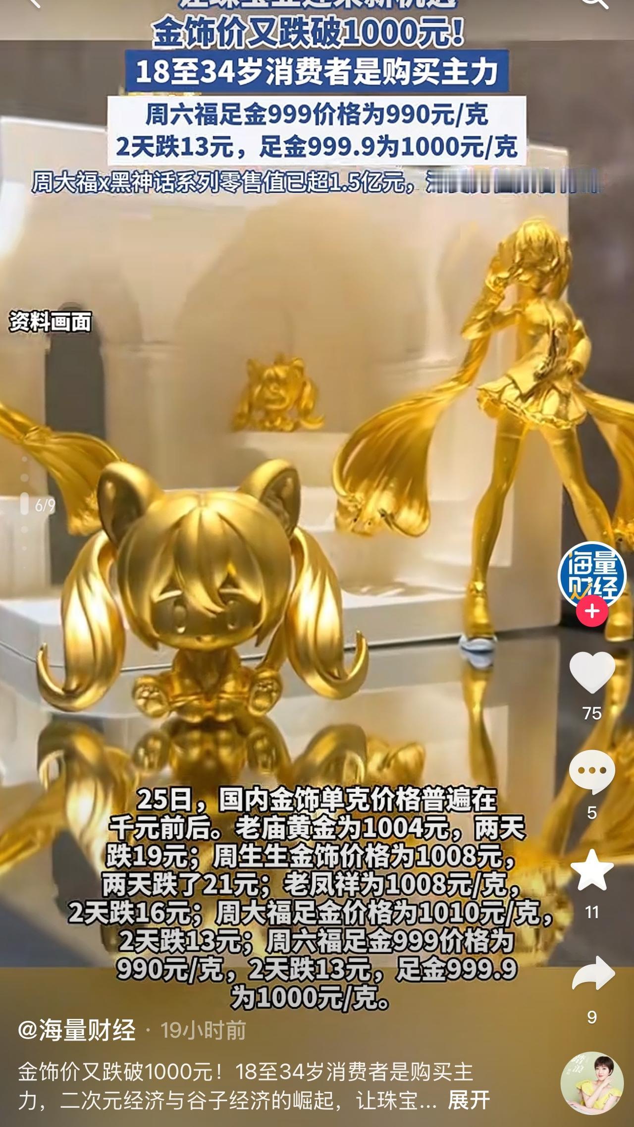 黄金饰品价格跌破千元大关！近几年黄金价格是一路飙涨啊，记得18年的时候才不到四