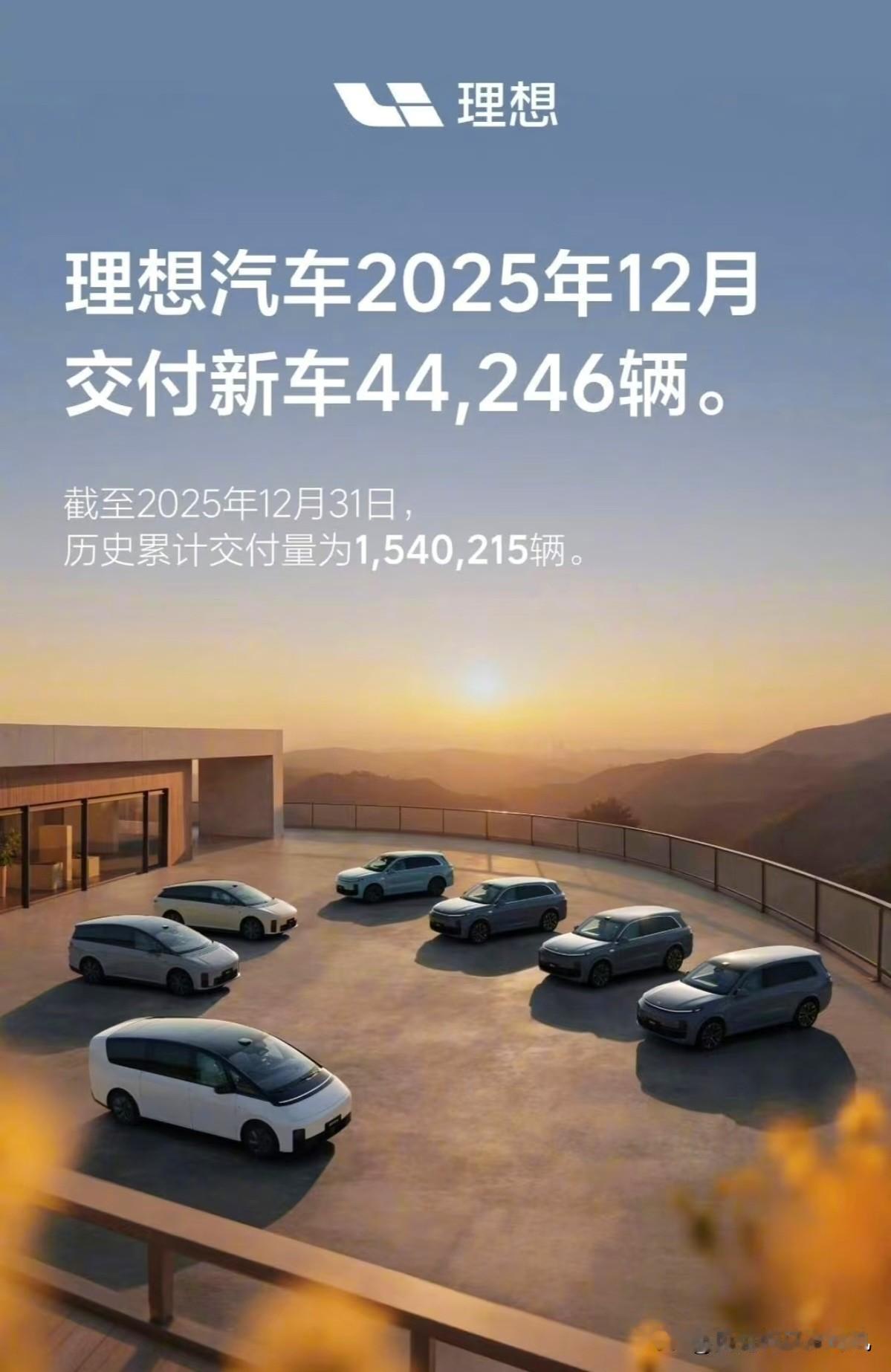 蔚小理12月份销量发布。理想44246台，蔚来48135台，蔚来成功超越理想，