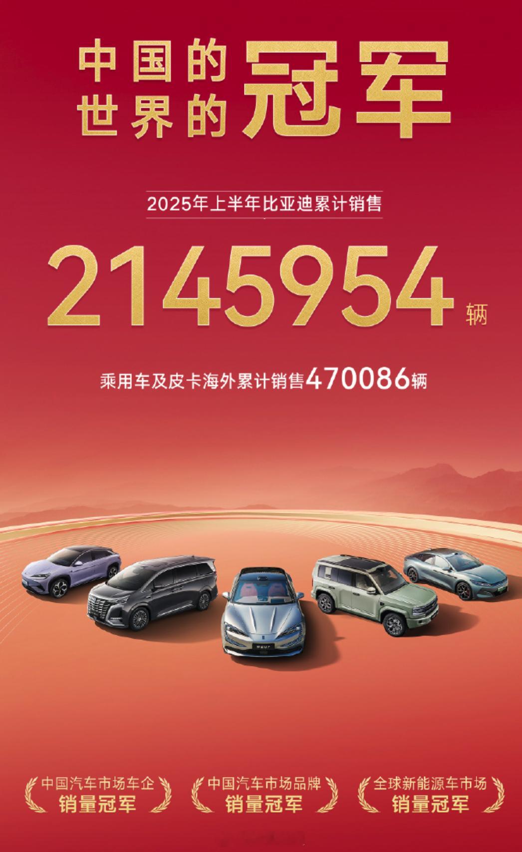 中国汽车销量冠军全球新能源汽车销量冠军这个冠军含金量很高[捂脸哭]​​​