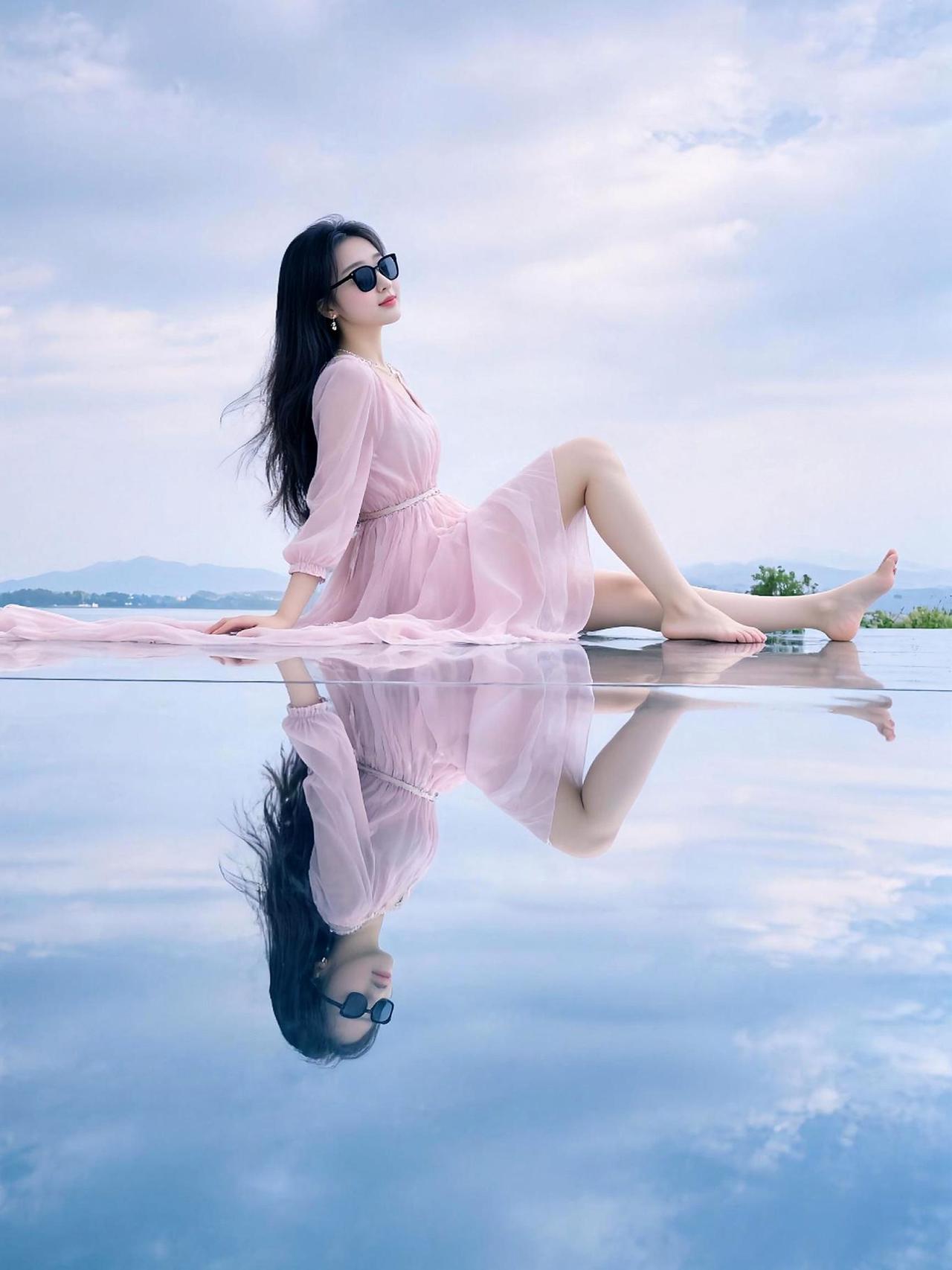 洱海边最美背影风景小姐姐倒影拍照抖音玩法合伙