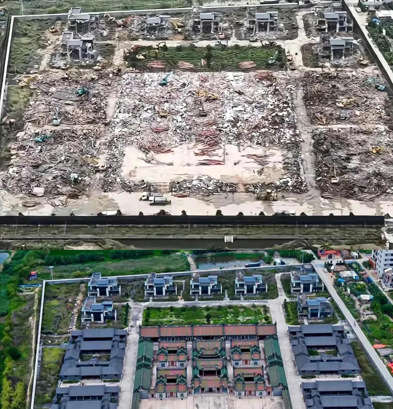 大家看到的是耗资上亿元人民币建设的汕头豪宅强制拆除前后现场对比图，给我的第一个感