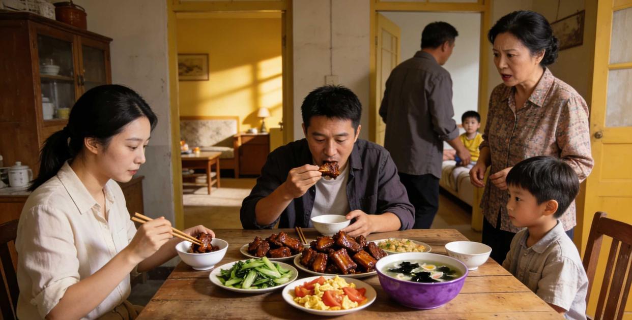 婆婆炖了24块排骨，丈夫吃了12块，我刚夹起1块时，听到儿子的一句话，让我当场摔