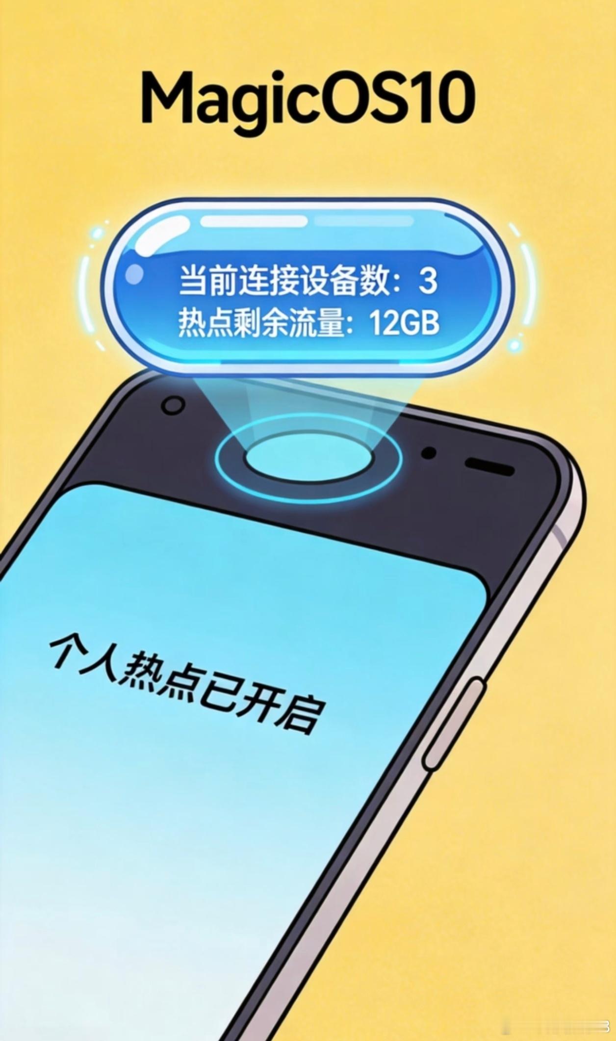 MagicOS月月新MagicOS10把个人热点集成到灵动胶囊，开启热点后顶部悬