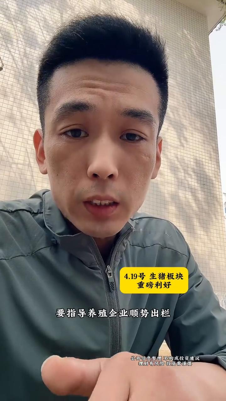 4月19号周末生猪板块重磅利好。不要再盯着美伊谈判了，生猪板块出了一个重磅的利