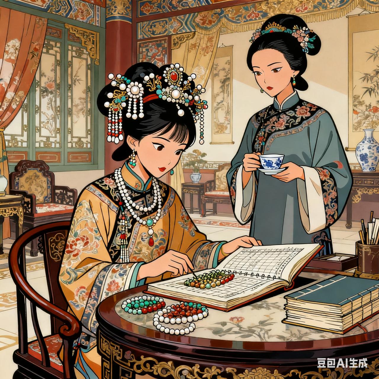 古代贪官搞笑段子贪官的小妾正对着账本数珠钗，正房端着茶进来，瞥了眼账本：“妹