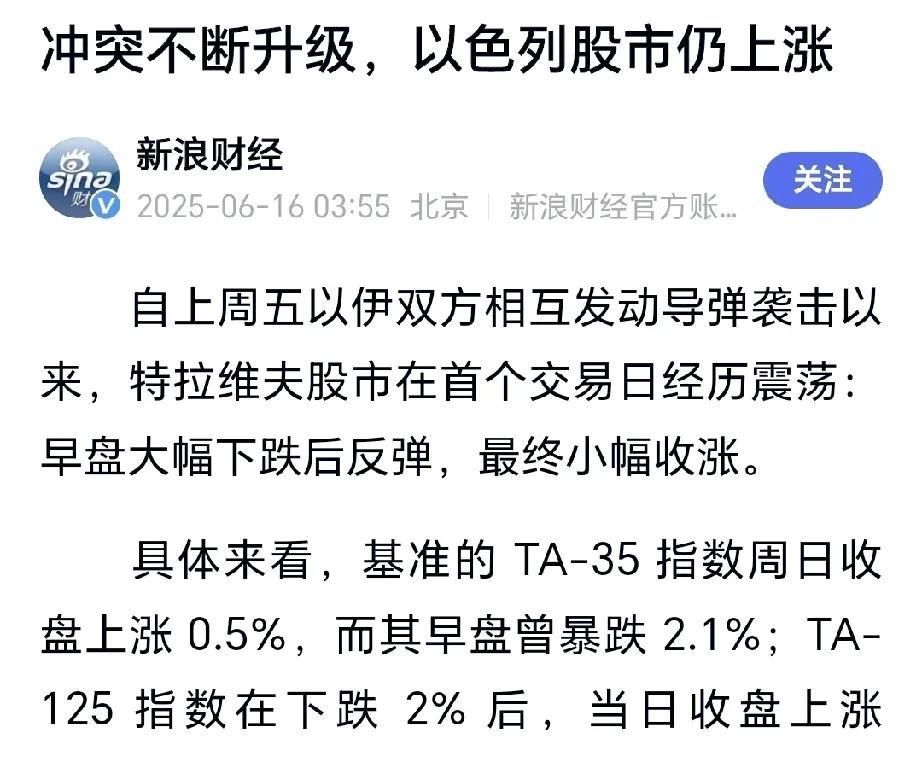 以色列证券交易所被炸了！饶是以伊冲突这么厉害，以色列股市竟然这几个交易日总体还
