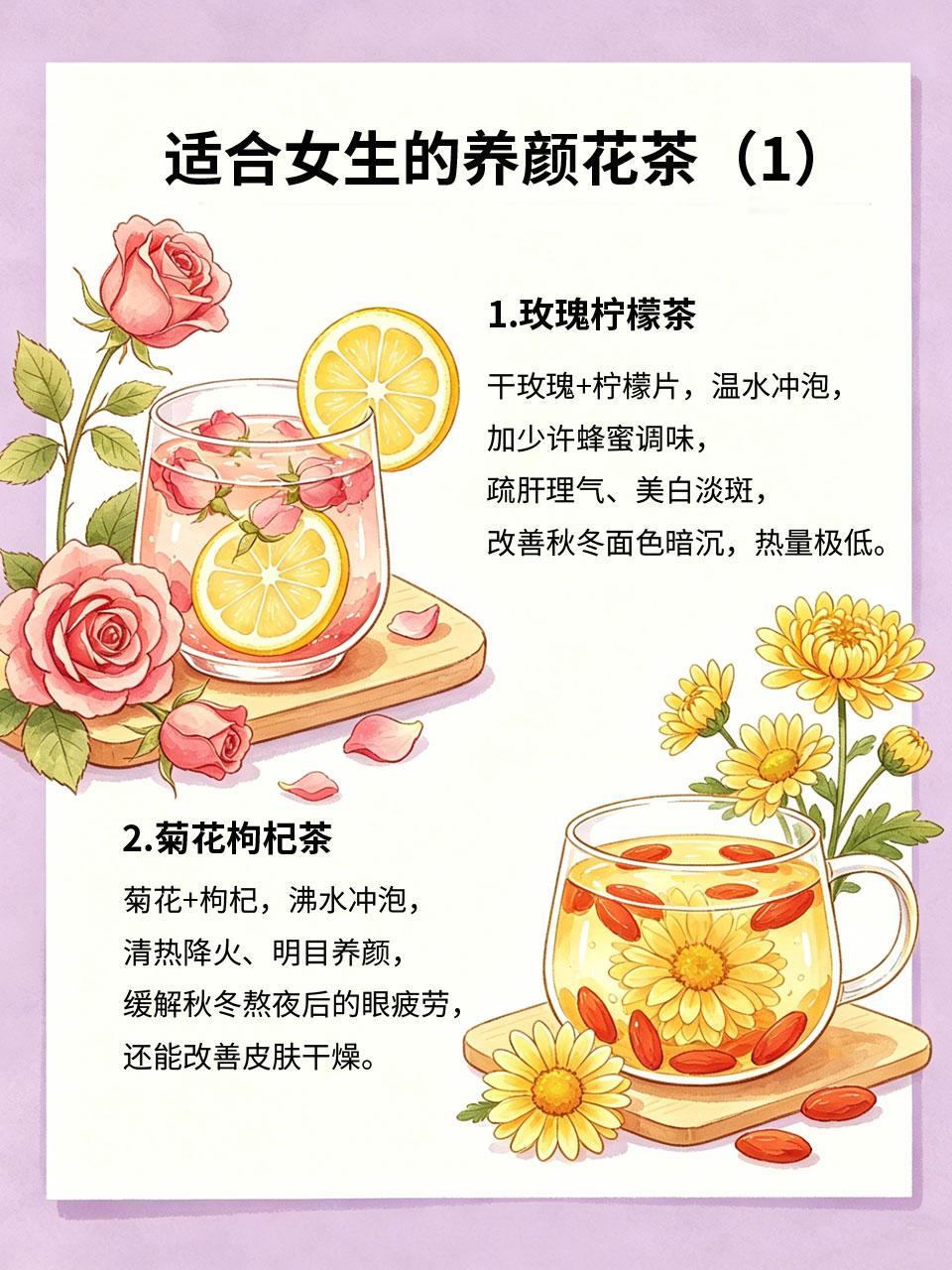 女生专属花茶，好喝养颜还不发胖女生秋冬养生，既要养颜又要控重👗，分享4款专属