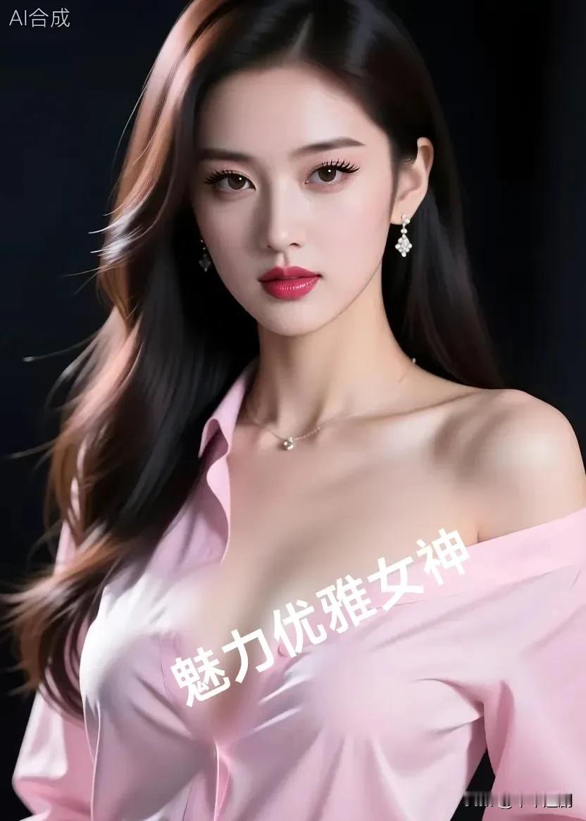 粉衫漫开肩线的柔，红唇衔着暗里的光，发梢轻晃时，优雅裹着惊艳撞进视线。温柔