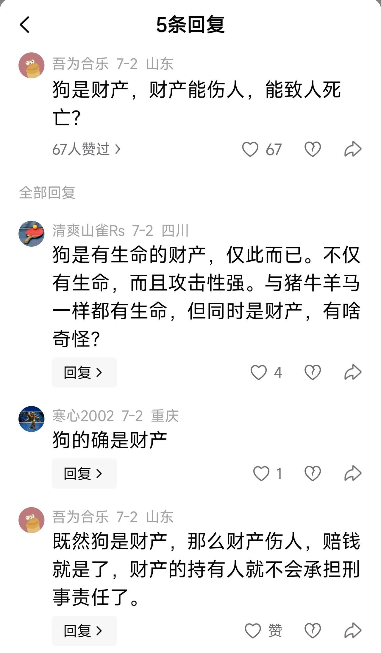 烟花爆竹也是财产，从小放鞭炮，长大看新闻。为了抬杠，全都忘了。狗是不是财产，