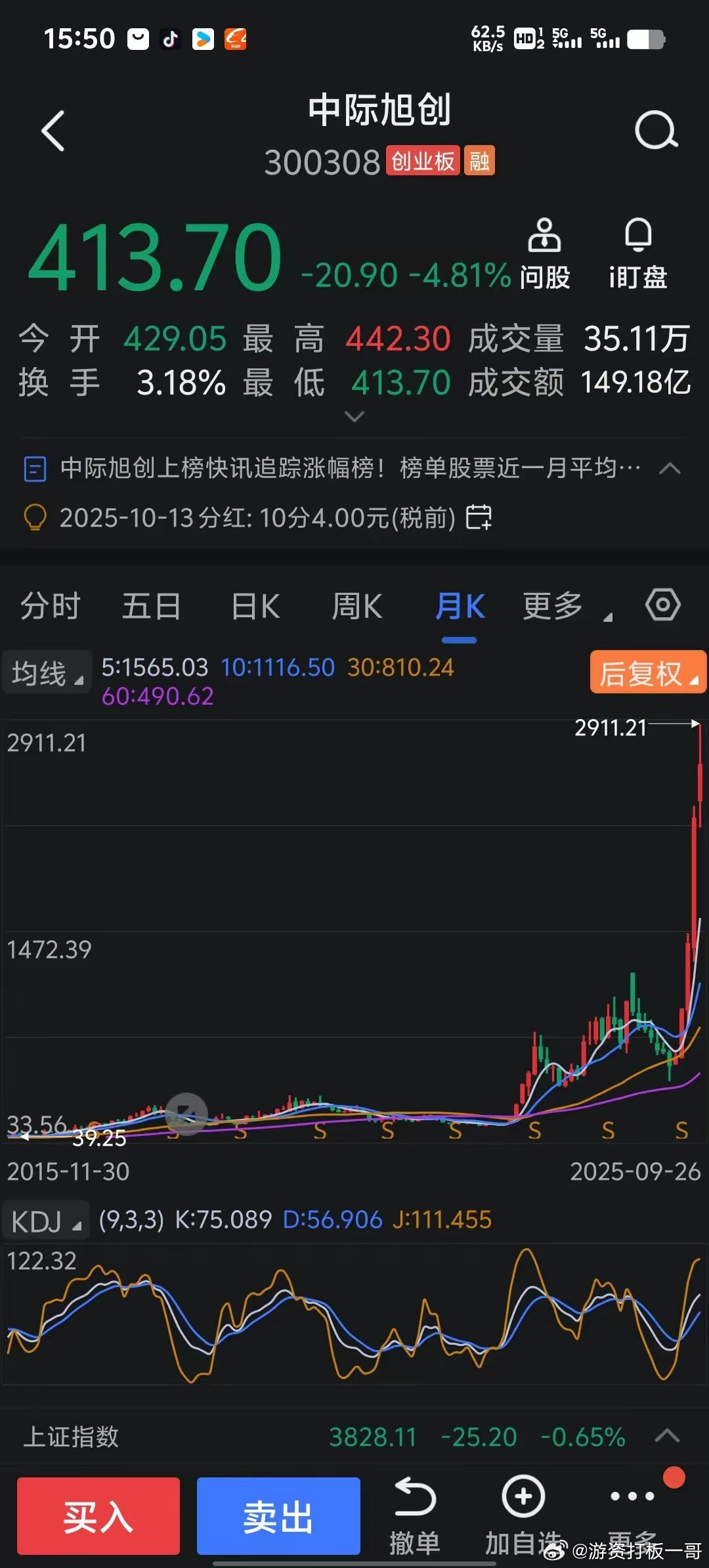 这次科技股的大牛市就是之前主力机构潜伏多年后，拉高股价出逃的最好时机。光模块复权