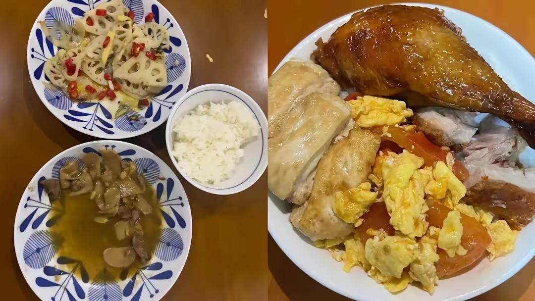 婆婆来了之后，我才发现了留饭和留剩饭的区别左边是我老公留的饭，都是吃剩下的