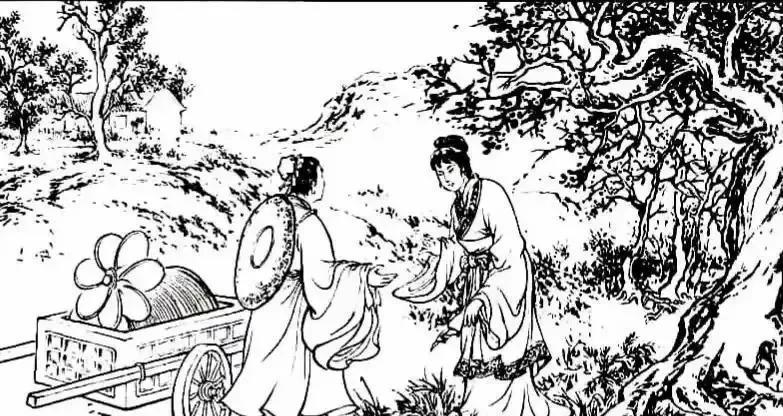 公公带着儿媳去山上砍柴，由于天气炎热，两人干了一会儿，感觉又累又渴，便坐在一棵大