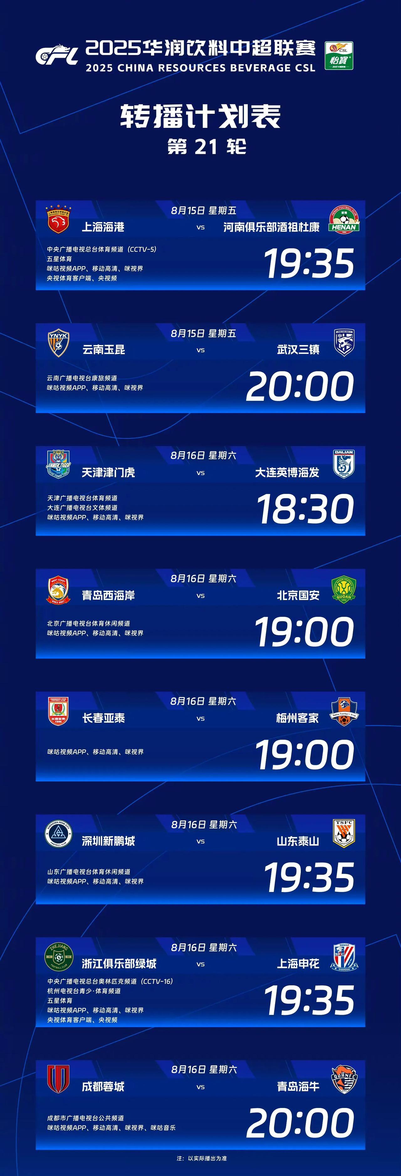 中超第21轮，长三角德比，争冠集团再绞杀？今天和明天中超第21轮开战，在上轮联