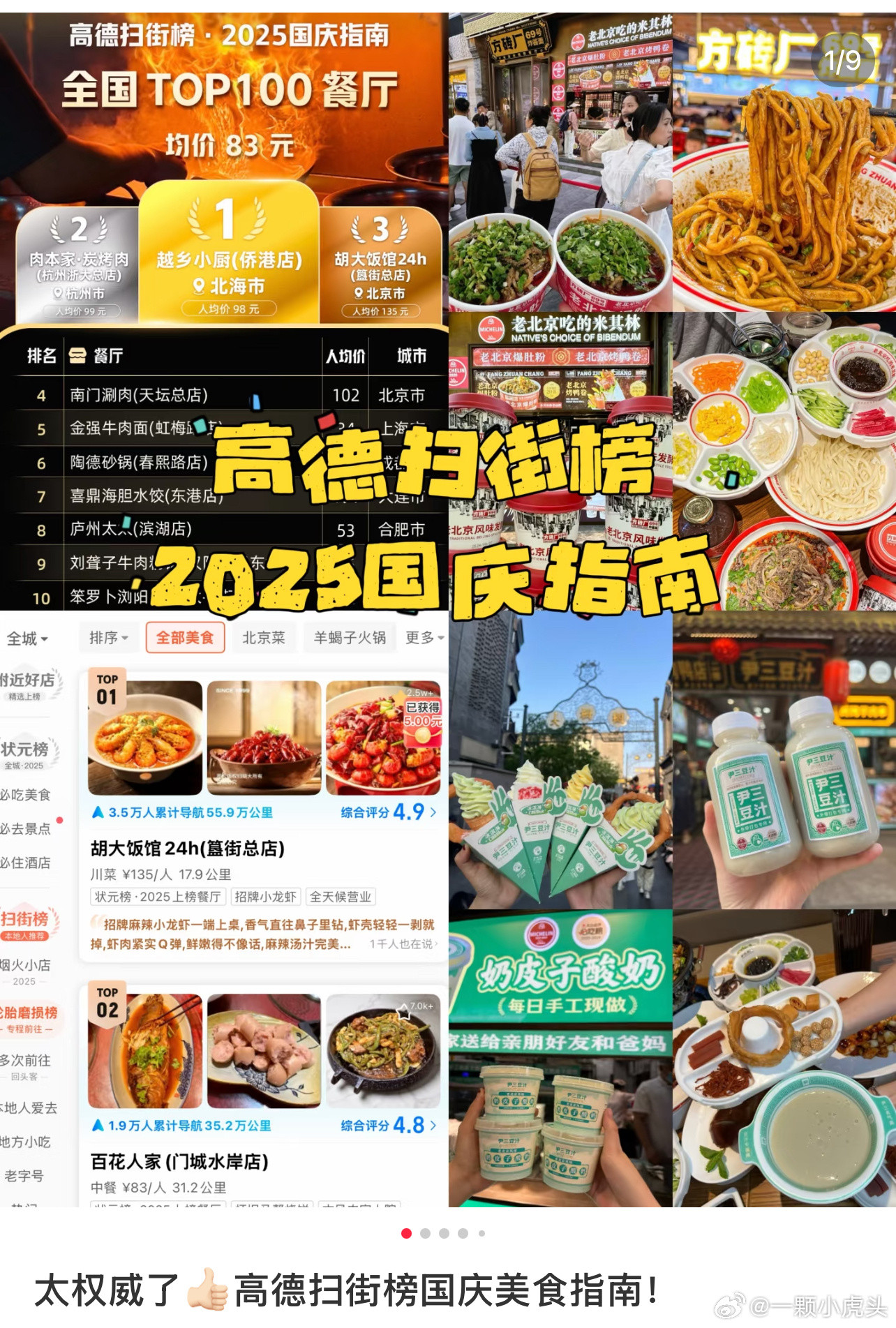 美食榜不再是吃不起的样子哇，高德9.29发布“人均83元”扫街美食榜Top10
