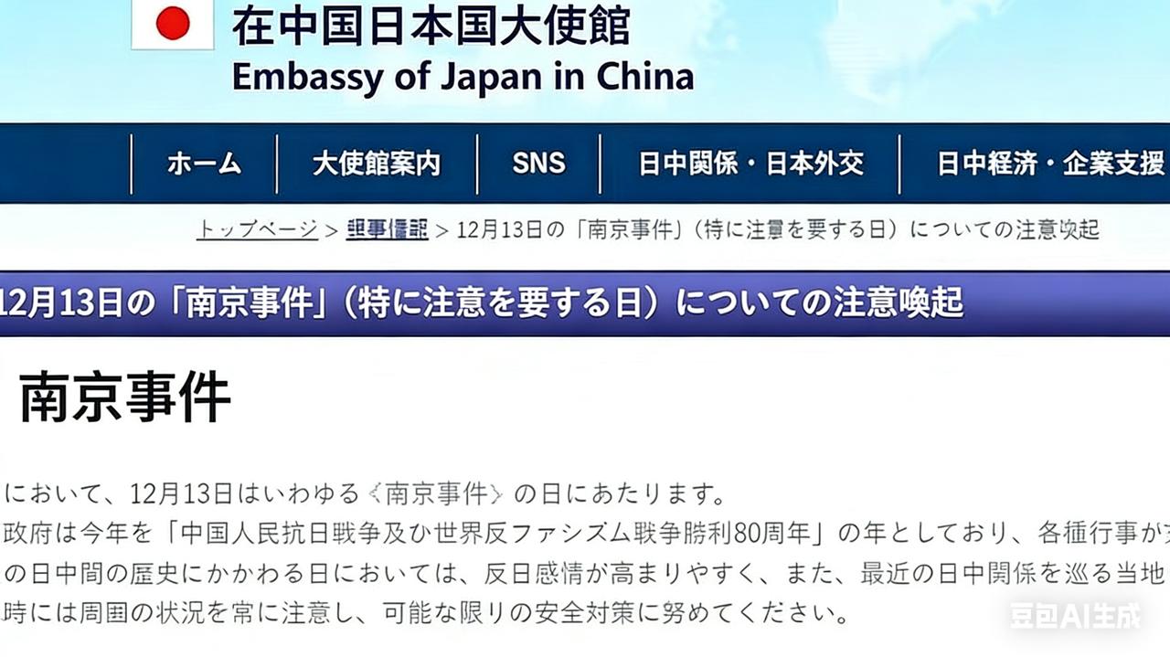 日本使馆“安全提醒”暗藏玄机，篡改南京大屠杀名称意欲何为？