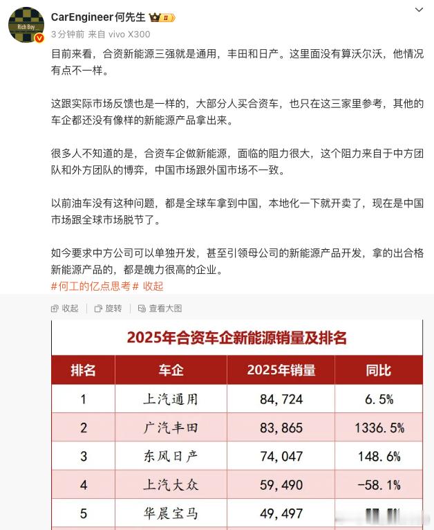 看到提出来合资新能源三强，通用、丰田、日产，想起来我有通用、日产的新能源车了最早
