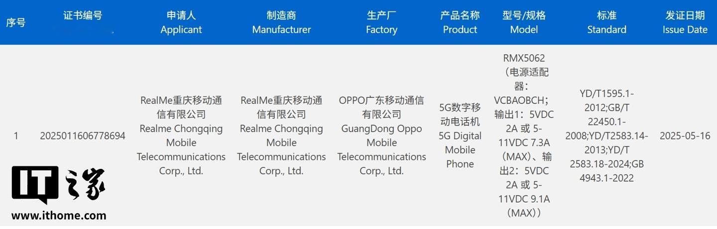 【realme新机通过3C认证：支持100W快充，预计为真我Neo7