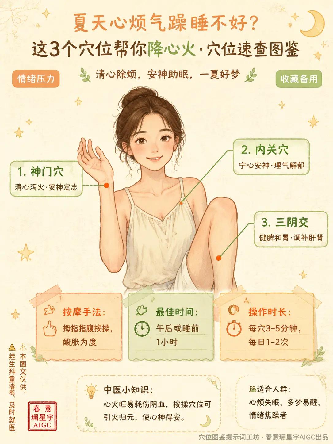 😫一到夏天就心烦气躁睡不着？。😫一到夏天就心烦气躁睡不着？3个穴位帮你降