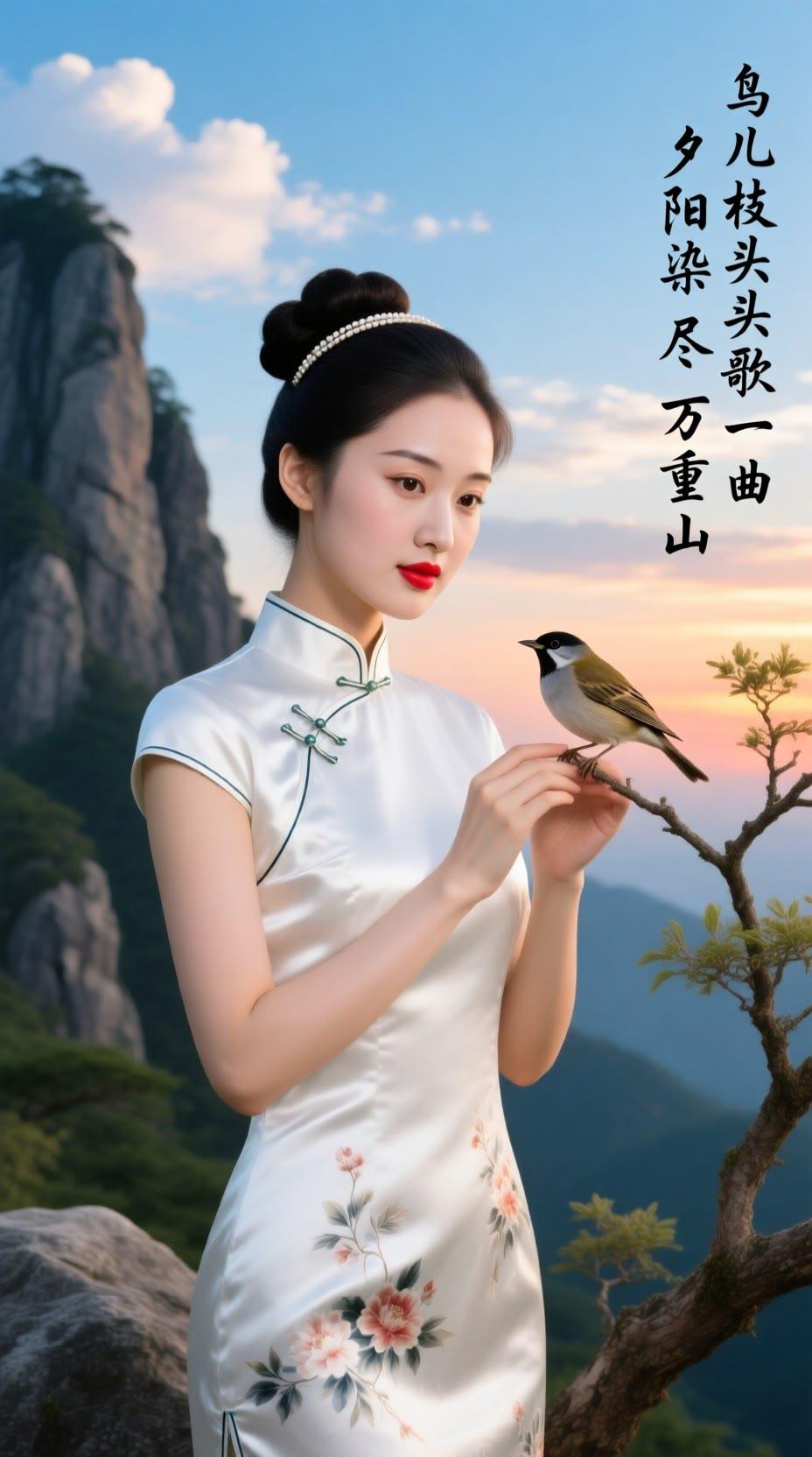 “古风美人与山鸟相映成趣，诗意盎然”🌿🐦💄