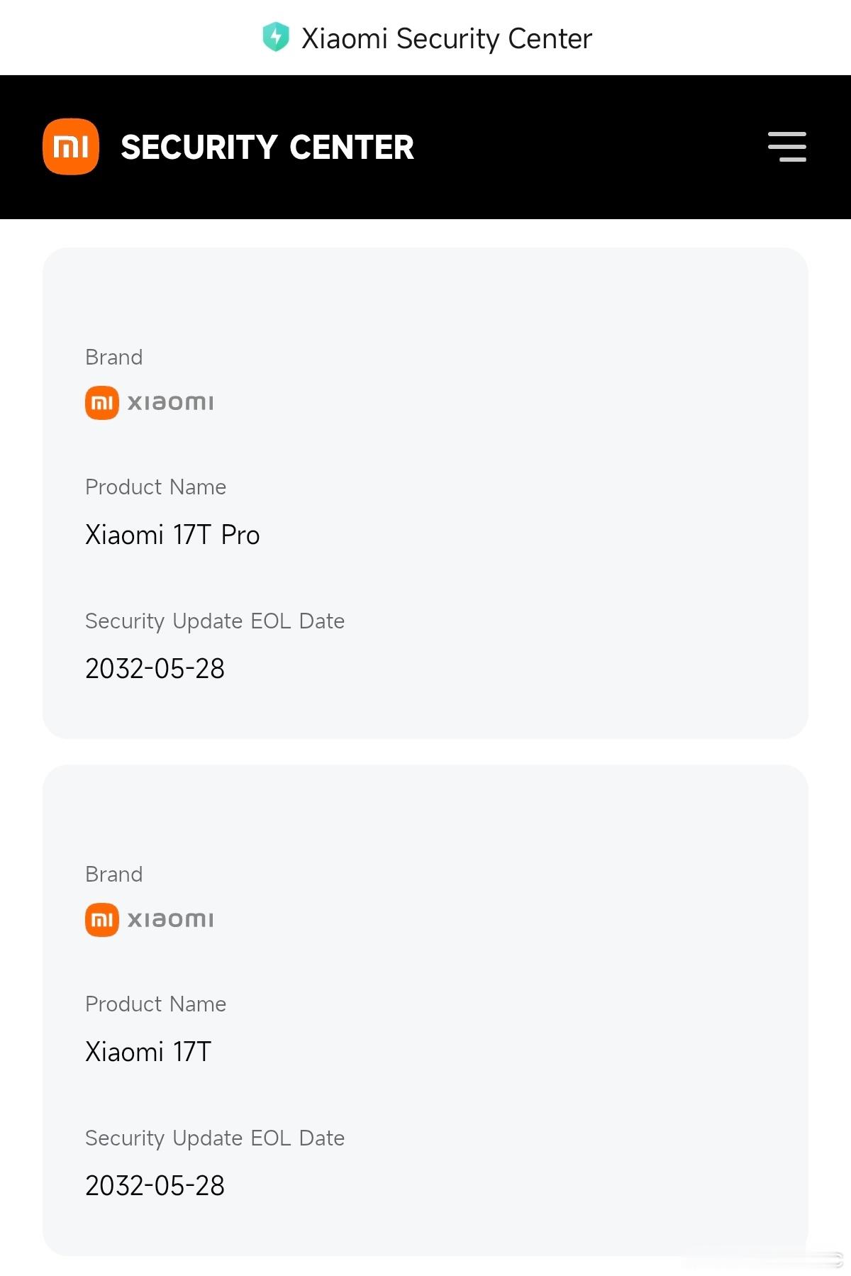 小米澎湃OS3Xiaomi17T系列的维护时长公布：提供6年安全更新至